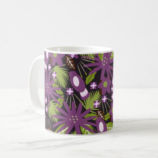 Oerwoud Bird Pattern Paars Greenery Tropical Koffiemok (Voorkant links)