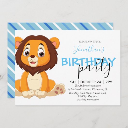 Oerwoud Birthday Boy LION Uitnodiging (Voorkant / Achterkant)