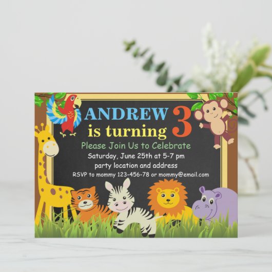 Oerwoud Birthday Invitation Safari Birthday Invite Kaart (Staand voorkant)