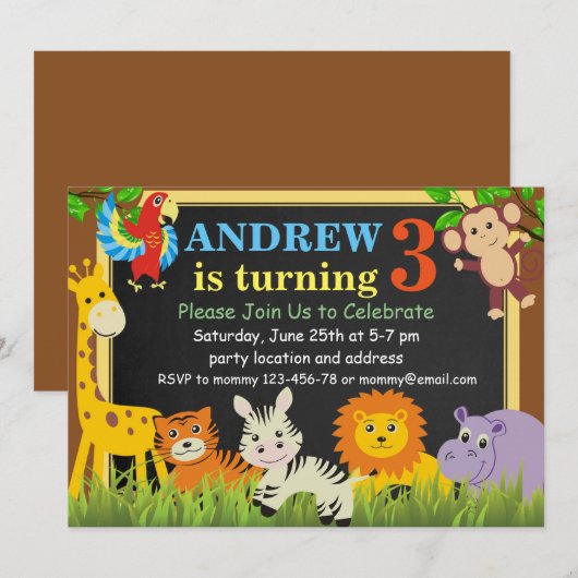 Oerwoud Birthday Invitation Safari Birthday Invite Kaart (Voorkant / Achterkant)