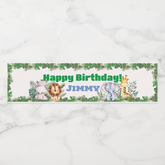 Oerwoud Birthday Party Waterfles Etiket (Enkel label)