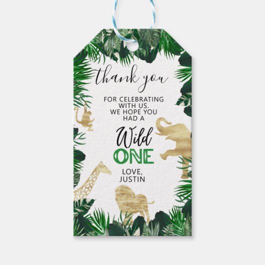 Oerwoud Birthday Safari Favor Bedankt Thema Cadeaulabel (Voorkant)