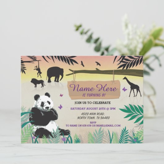 Oerwoud Birthday Safari Zoo Panda Birthday Invite Kaart (Staand voorkant)