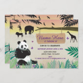 Oerwoud Birthday Safari Zoo Panda Birthday Invite Kaart (Voorkant / Achterkant)