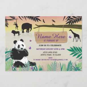 Oerwoud Birthday Safari Zoo Panda Birthday Invite Kaart