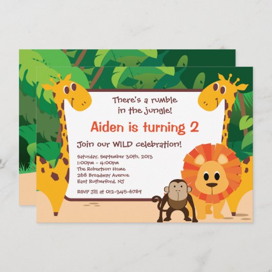 Oerwoud Birthday Uitnodiging (Voorkant / Achterkant)