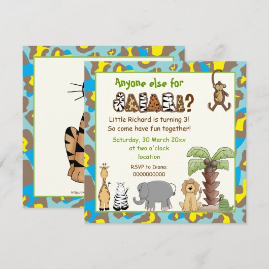 Oerwoud blauw, gele safari kinderen verjaardagsfee kaart (Voorkant / Achterkant)