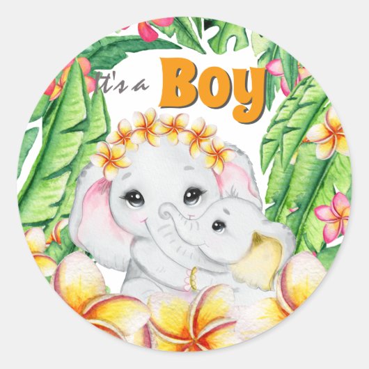 Oerwoud bloem baby jongen geboorte bekendmaking ronde sticker (Voorkant)