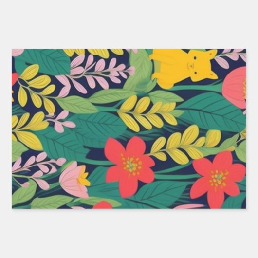 Oerwoud bloemblaadjes patroon inpakpapier vel (Voorkant)