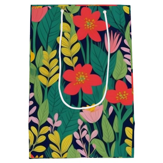 Oerwoud bloemblaadjes patroon medium cadeauzakje (Achterkant)
