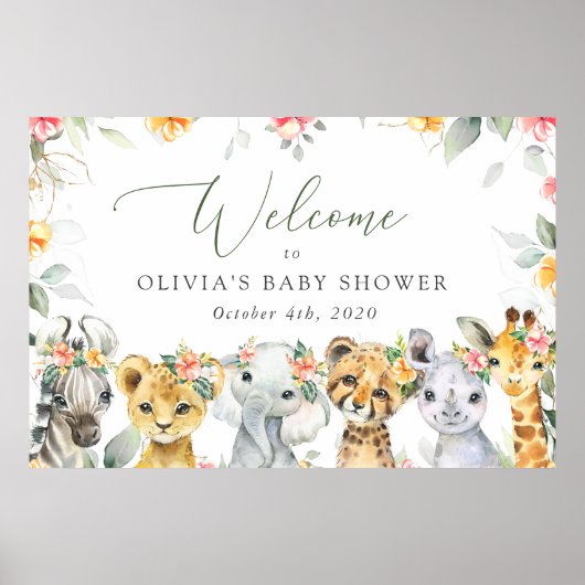 Oerwoud, Bloemen, Baby shower Welkom Poster (Voorkant)