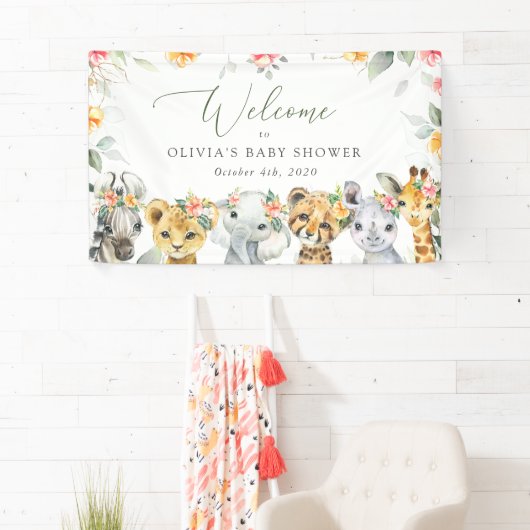 Oerwoud, Bloemen, Baby shower Welkom Spandoek (Insitu)