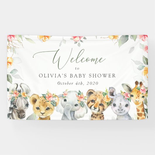 Oerwoud, Bloemen, Baby shower Welkom Spandoek (Horizontaal)