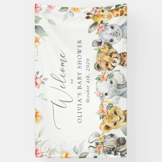 Oerwoud, Bloemen, Baby shower Welkom Spandoek (Verticaal)