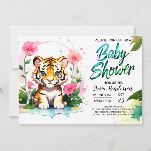 Oerwoud bloesems tijger Baby shower Kaart (Voorkant)
