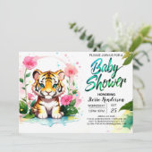 Oerwoud bloesems tijger Baby shower Kaart (Staand voorkant)