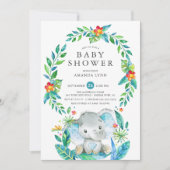 Oerwoud Blue Elephant Boy Baby shower Kaart (Voorkant)