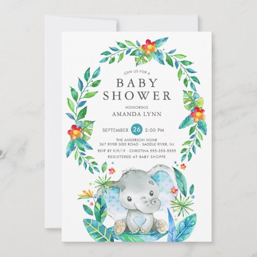 Oerwoud Blue Elephant Boy Baby shower Kaart (Voorkant)