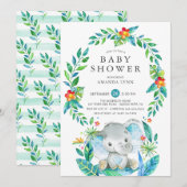 Oerwoud Blue Elephant Boy Baby shower Kaart (Voorkant / Achterkant)