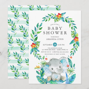 Oerwoud Blue Elephant Boy Baby shower Kaart