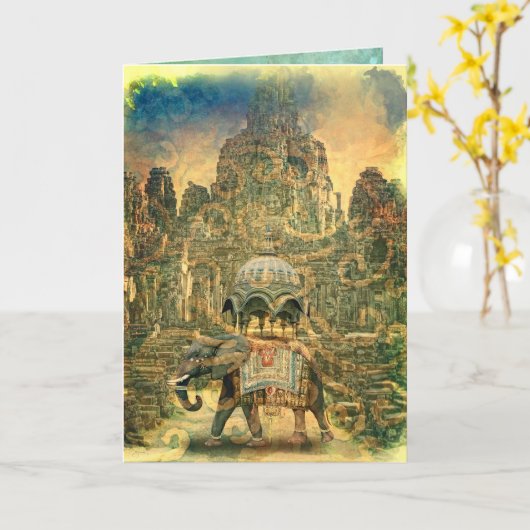 Oerwoud boek olifant Wenskaart Kaart (Gele Bloem)