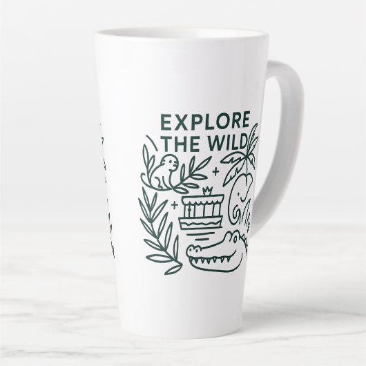 Oerwoud boottocht, themapark, minimalistisch ontwe latte mok (Rechterhoek)