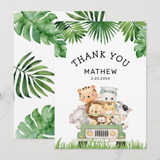 Oerwoud Boy Baby shower Flat Dank je wel Bedankkaart (Voorkant / Achterkant)