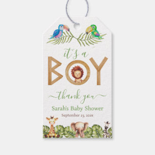 Oerwoud Boy Baby shower Safari Dieren Houten Papeg Cadeaulabel