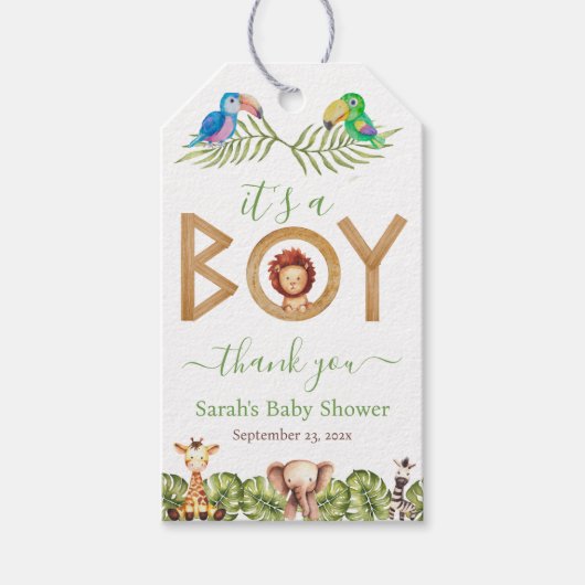 Oerwoud Boy Baby shower Safari Dieren Houten Papeg Cadeaulabel (Voorkant)