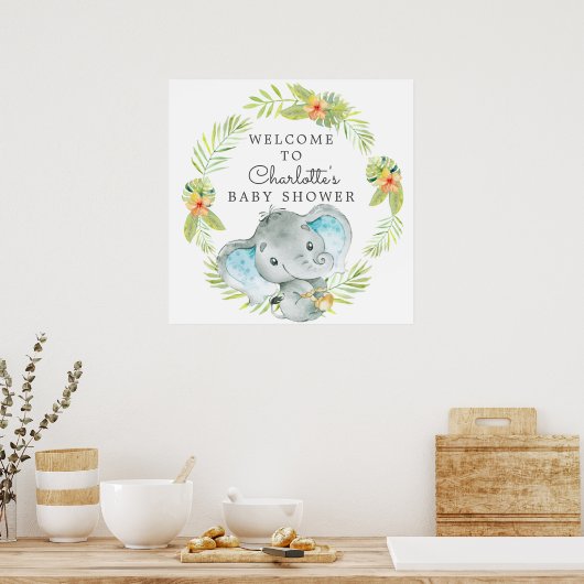Oerwoud Boy Elephant Baby shower Welkom Poster (Keuken)
