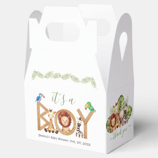 Oerwoud Boy Schattige Safari Animals Wood Baby sho Bedankdoosjes (Geopend)