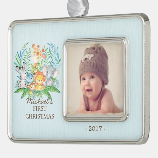 Oerwoud Boys Baby's 1st Christmas Foto Ornament (Links)