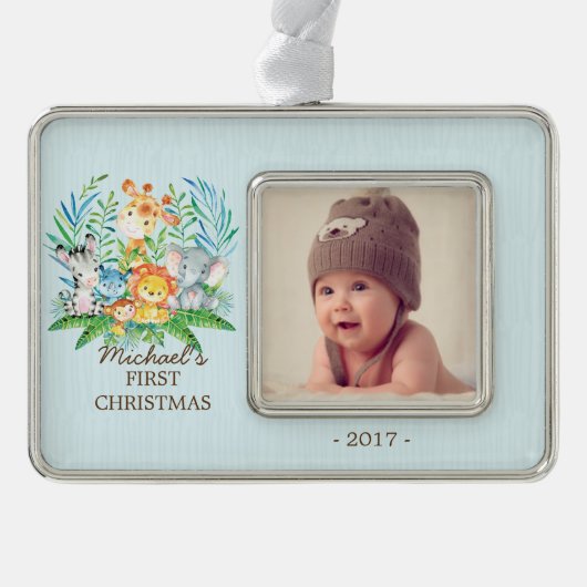 Oerwoud Boys Baby's 1st Christmas Foto Ornament (Voorkant)