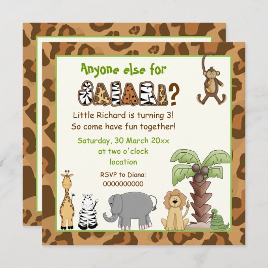 Oerwoud bruin safari kids verjaardagsfeestje kaart (Voorkant / Achterkant)