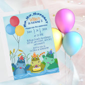 Oerwoud Cartoon Hippopotamus Verjaardagsuitnodigin Kaart