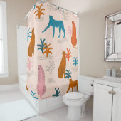 Oerwoud Cheetah: Funky Tropical Pattern. Douchegordijn (In situ)