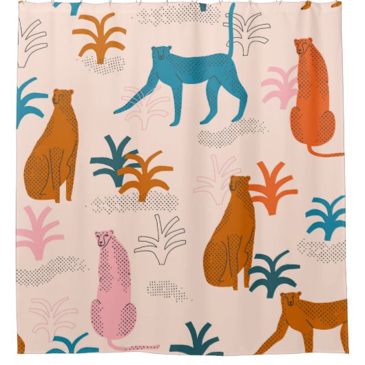 Oerwoud Cheetah: Funky Tropical Pattern. Douchegordijn (Voorkant)