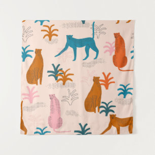 Oerwoud Cheetah: Funky Tropical Pattern. Wandkleed