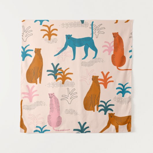 Oerwoud Cheetah: Funky Tropical Pattern. Wandkleed (Voorkant)