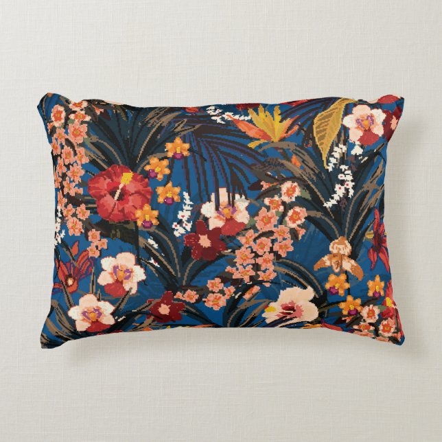 Oerwoud Chic: donkerblauw exotisch. Accent Kussen (Voorkant)