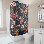 Oerwoud Chic: donkerblauw exotisch. Douchegordijn (In situ)