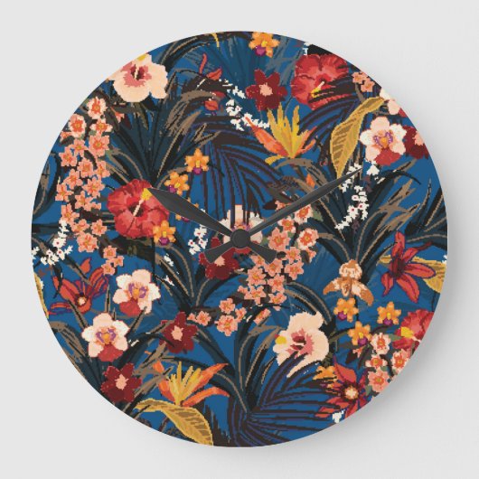 Oerwoud Chic: donkerblauw exotisch. Grote Klok (Voorkant)