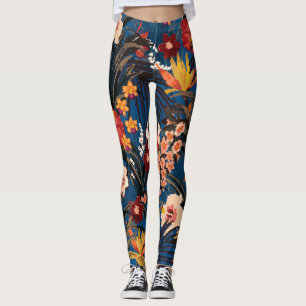 Oerwoud Chic: donkerblauw exotisch. Leggings