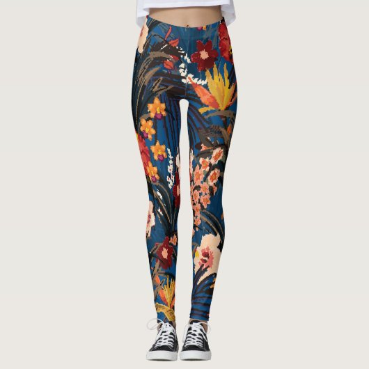 Oerwoud Chic: donkerblauw exotisch. Leggings (Voorkant)