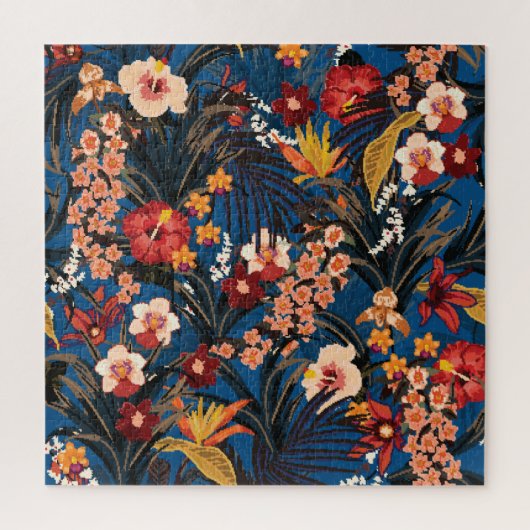 Oerwoud Chic: donkerblauw exotisch. Legpuzzel (Verticaal)