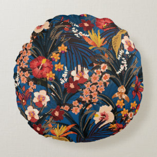 Oerwoud Chic: donkerblauw exotisch. Rond Kussen