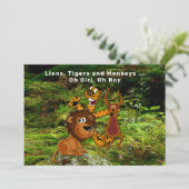 Oerwoud Couple Baby shower, Lion Tiger Monkey Beer Kaart (Staand voorkant)