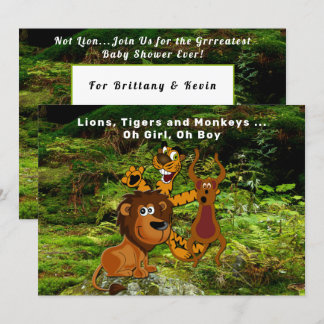 Oerwoud Couple Baby shower, Lion Tiger Monkey Beer Kaart