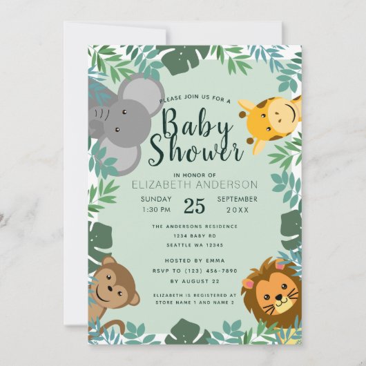 Oerwoud Critters Baby shower Uitnodiging (Voorkant)