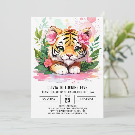 Oerwoud Custom Tiger Verjaardagsuitnodiging Kaart (Staand voorkant)